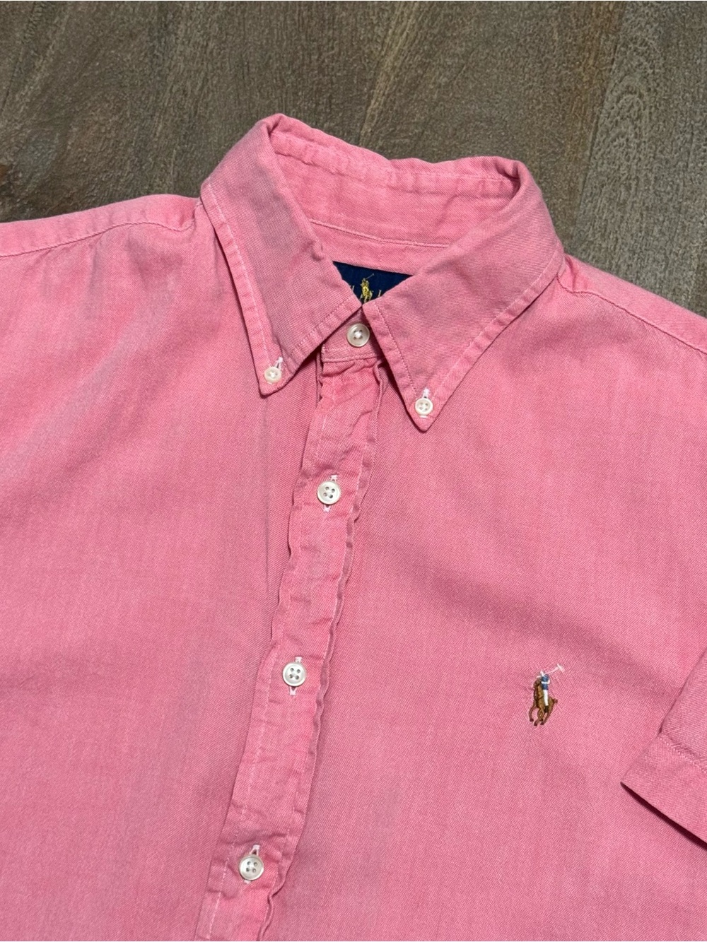 Ralph Lauren Men’s Slim Fit Chambray Oxford Button Up Shirt Pink Size Medium